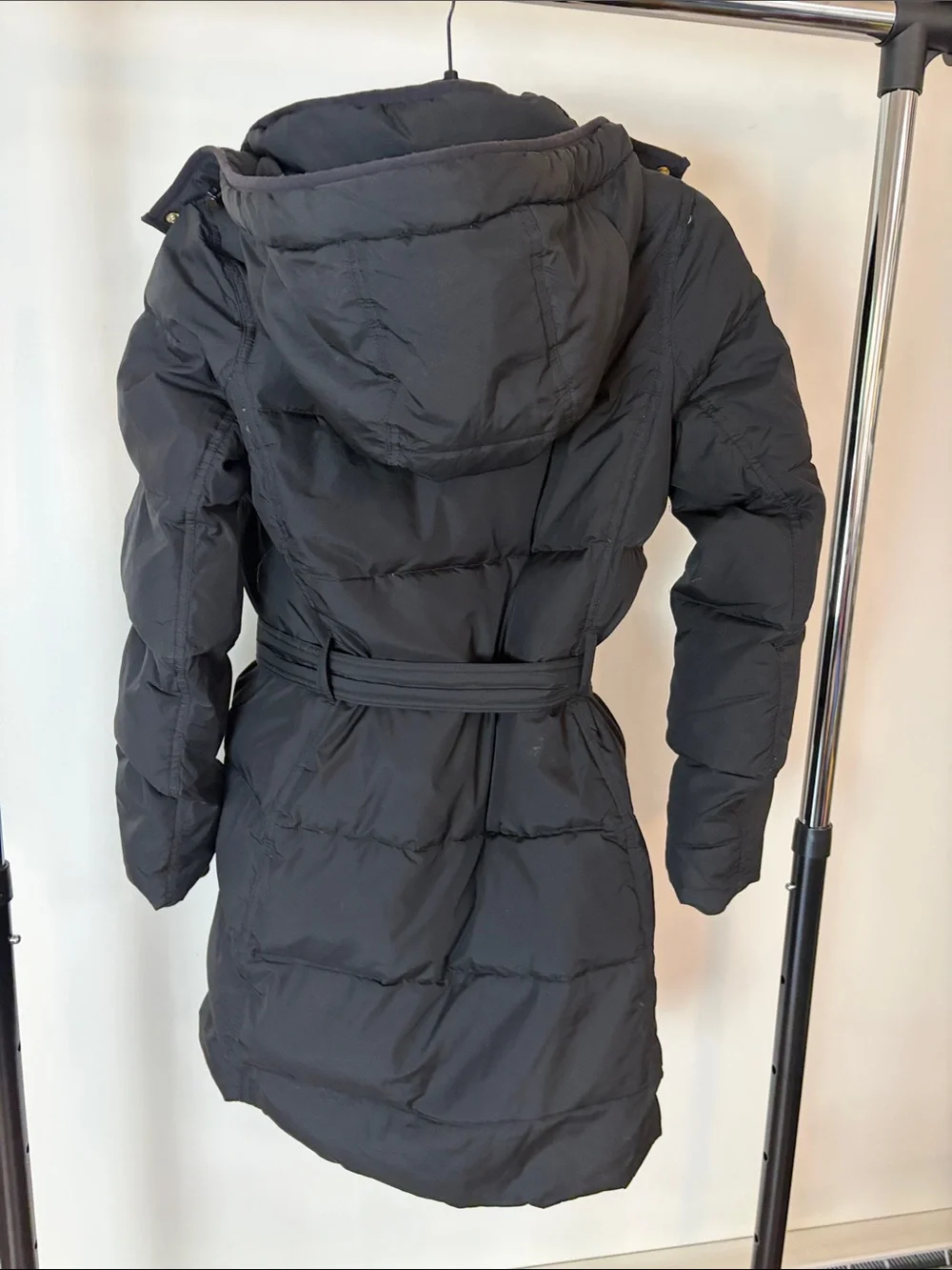 J.Crew Black Quilted Belted Down Puffer Coat Gold-Tone Hardware Detachable Hood